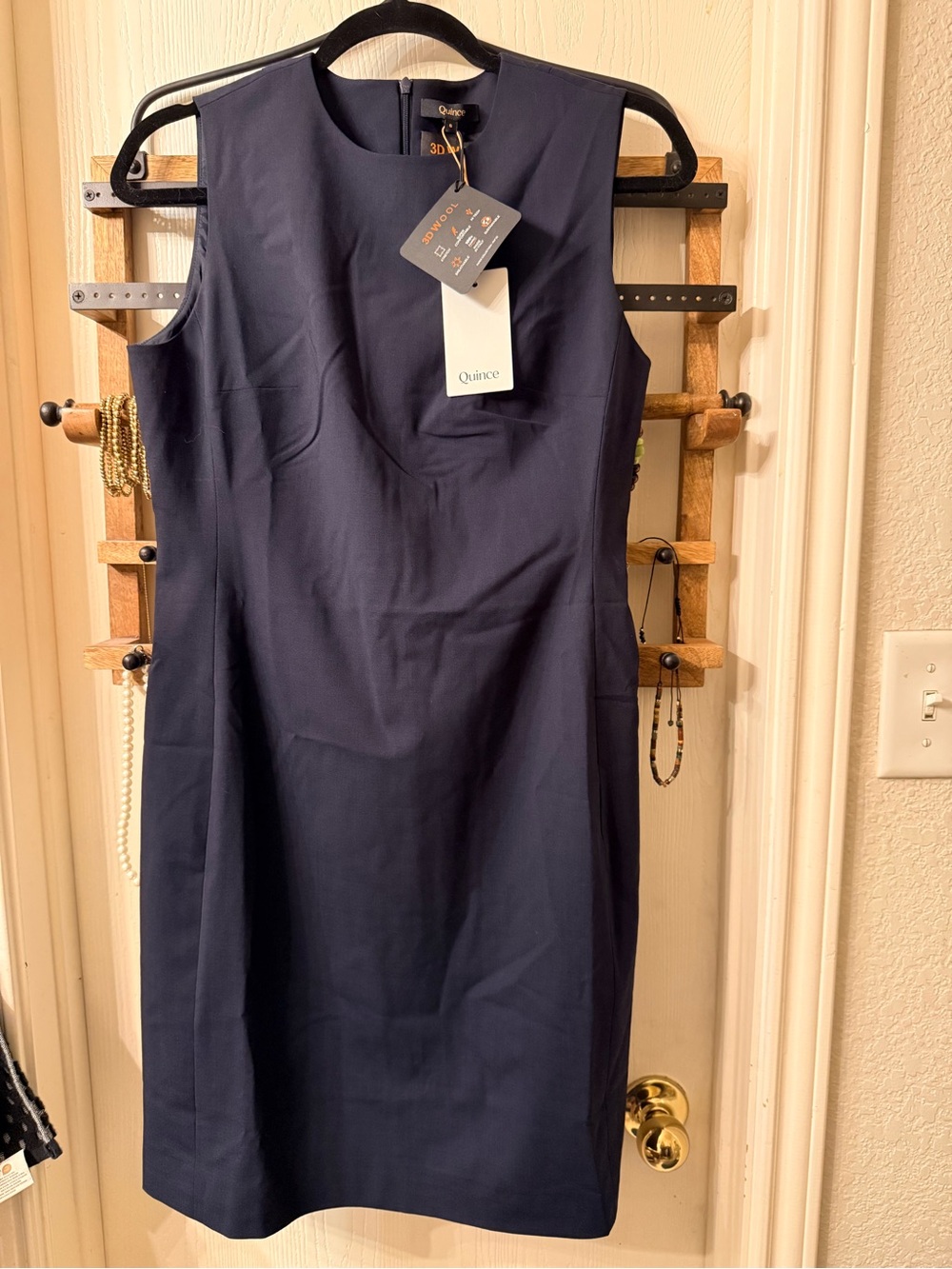 Quince Navy Sleeveless Wool Midi Sheath Dress